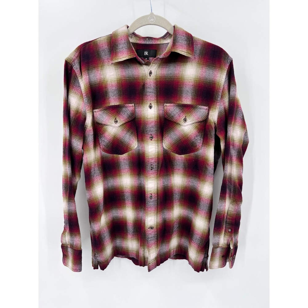 Banana Republic Utility Shirt Plaid Red Green Cotton Standard Fit Size Medium